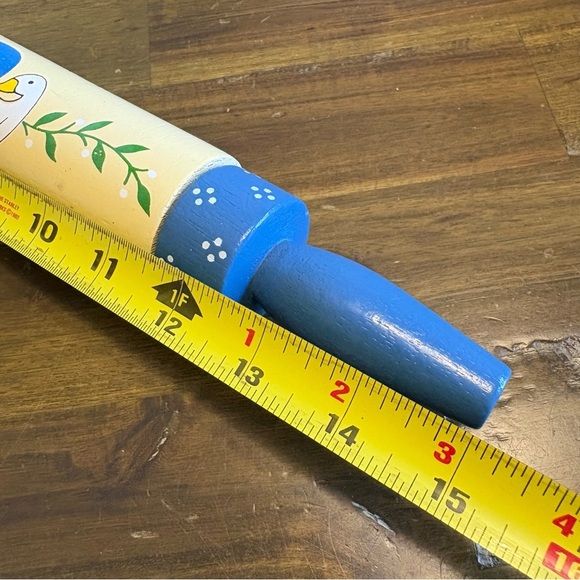 Vintage Duck Hand Painted Rolling Pin Wall Hanging Hooks Blue Cottagecore Granny - Picture 5 of 7